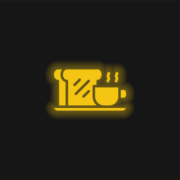 Aamiainen keltainen hehkuva neon kuvake - Vektori, kuva