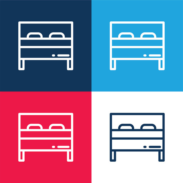Bett blau und rot vier Farben minimales Symbol-Set - Vektor, Bild