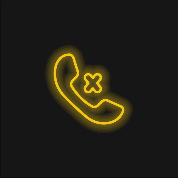 電話とクロスサインの楕円形アウトライン黄色の輝くネオンアイコン - ベクター画像