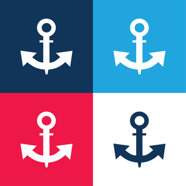 Loď kotva modrá a červená čtyři barvy minimální ikona nastavena - Vektor, obrázek