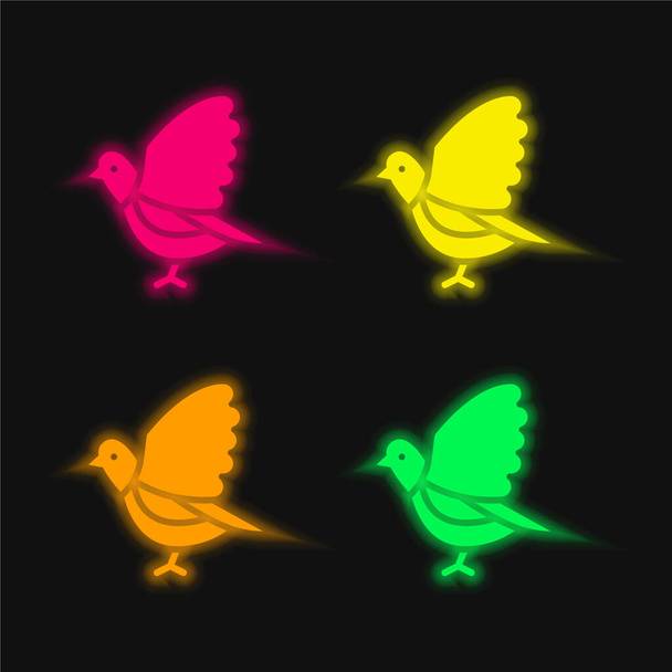 Pájaro de cuatro colores brillante icono del vector de neón - Vector, Imagen