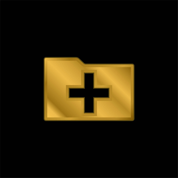 Adicionar Folder Interface Symbol banhado a ouro ícone metálico ou vetor logotipo - Vetor, Imagem