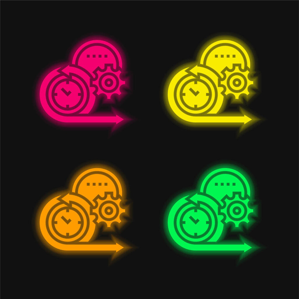 Agile leuchtende Neon-Vektorsymbole in vier Farben - Vektor, Bild