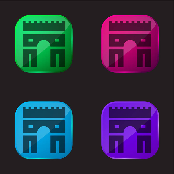 Arc De Triomphe τέσσερις εικονίδιο κουμπί γυαλί χρώμα - Διάνυσμα, εικόνα