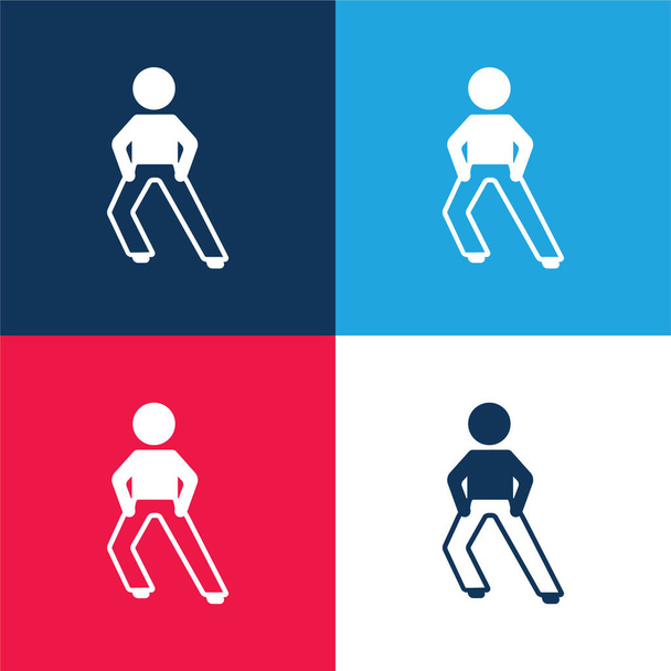 Chlapec Protahování Nohy modré a červené čtyři barvy minimální ikona nastavena - Vektor, obrázek