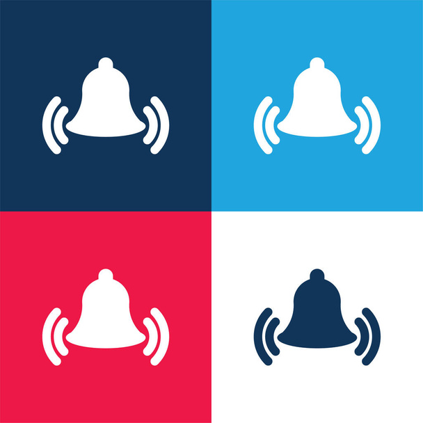 Alarma campana sonando azul y rojo de cuatro colores mínimo icono conjunto - Vector, imagen
