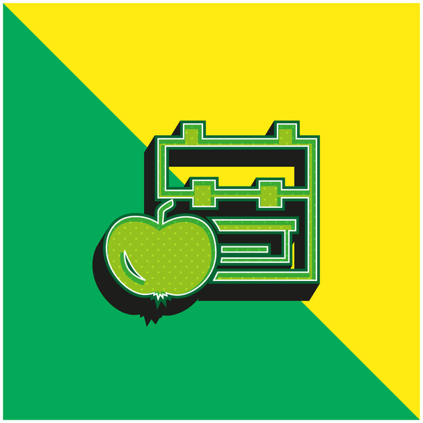 Backpack And Apple Green and yellow modern 3d vector icon - Вектор, зображення