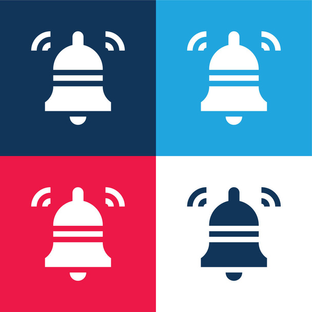Bell kék és piros négy szín minimális ikon készlet - Vektor, kép