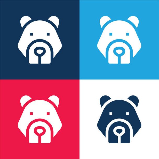 Ensemble d'icônes minime ours bleu et rouge quatre couleurs - Vecteur, image