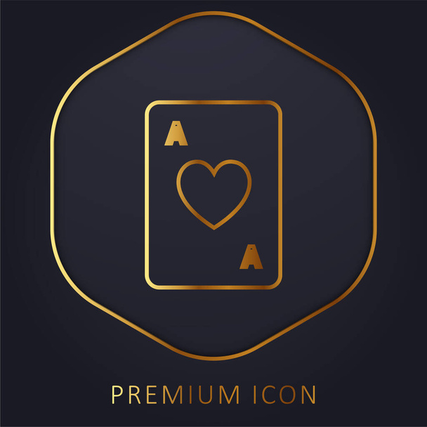 Ace Of Hearts golden line premium logo or icon - Vector, Image