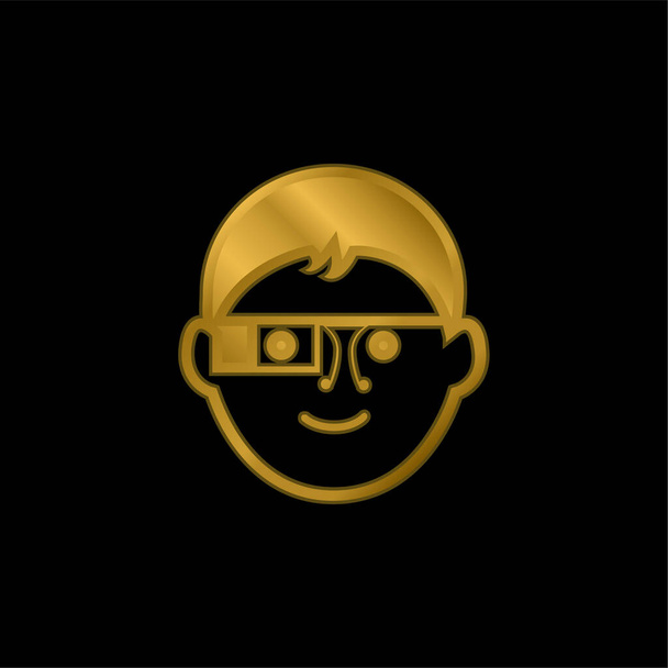 Niño con gafas de Google chapado en oro icono metálico o logo vector - Vector, imagen