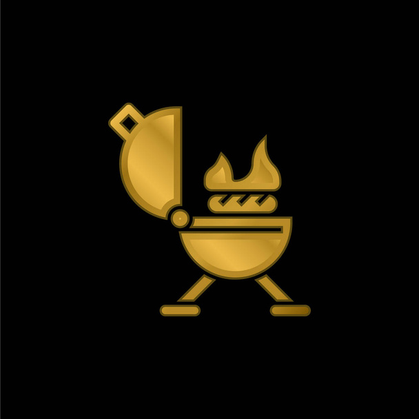 Barbeque gold plated metalic icon or logo vector - Vector, Image