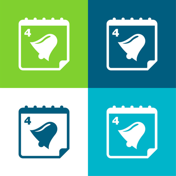Bell On Calendar Page Of Day 4 Flat four color minimal icon set - Vector, Image