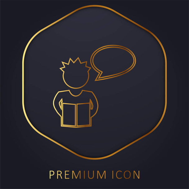Garçon lecture pour la classe ligne d'or logo premium ou icône - Vecteur, image