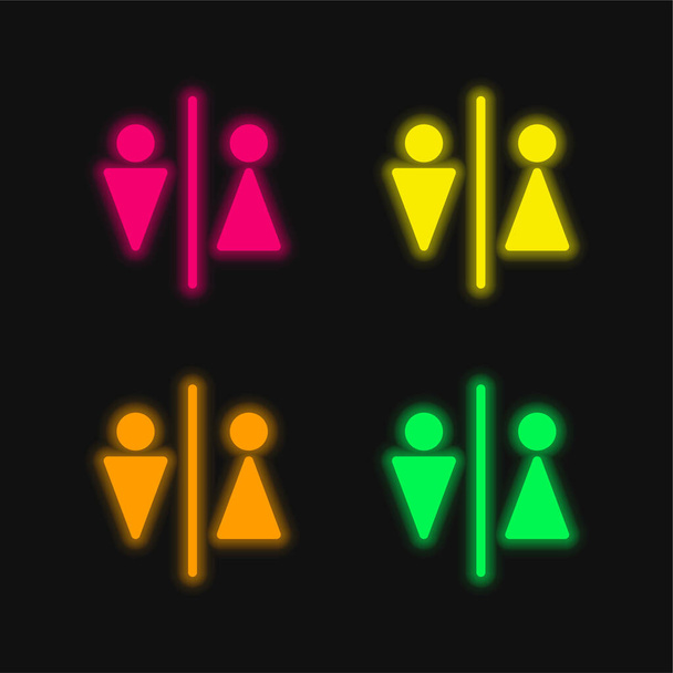 Toilettes de l'aéroport quatre couleurs brillant icône vectorielle néon - Vecteur, image
