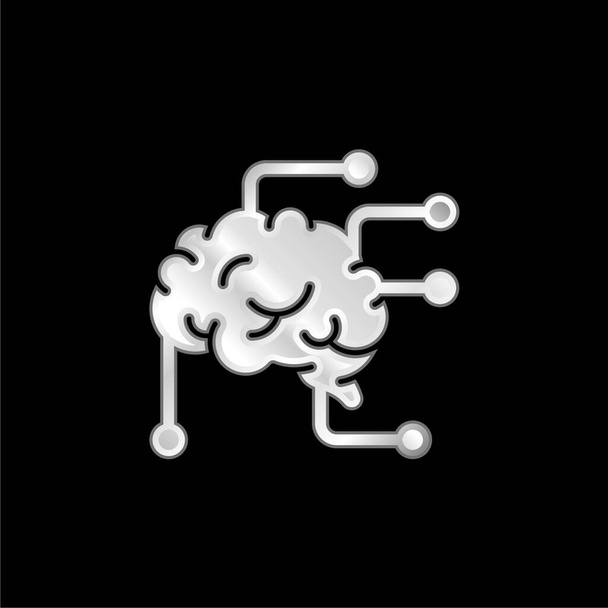 脳銀メッキ金属アイコン - ベクター画像