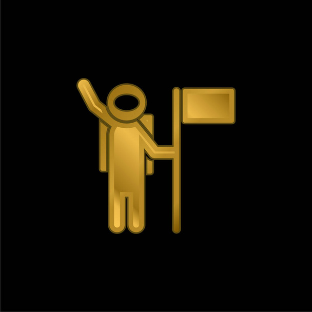 Astronauta z flagą złoconą metaliczną ikoną lub wektorem logo - Wektor, obraz