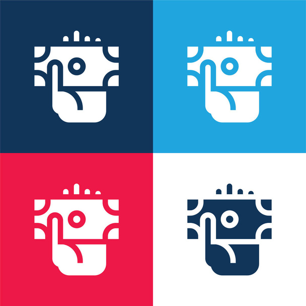Banknote blue and red four color minimal icon set - Vector, Image