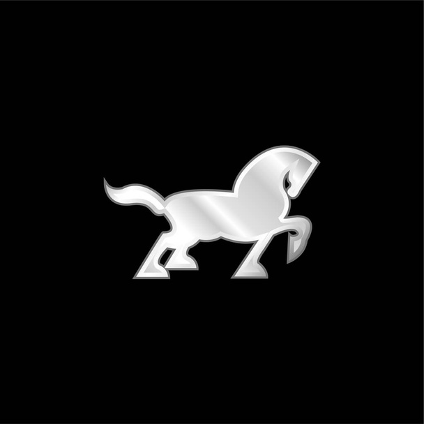 Nagy Fekete Ló Sétáló oldalán sziluett farokkal és fél lábbal felfelé ezüsttel bevont fém ikon - Vektor, kép