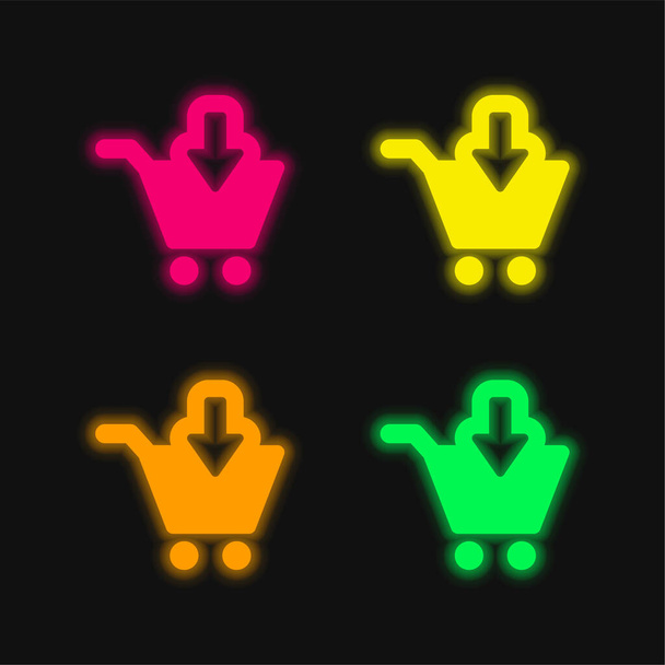 Cart 'a parlayan dört renk neon vektör simgesi ekle - Vektör, Görsel