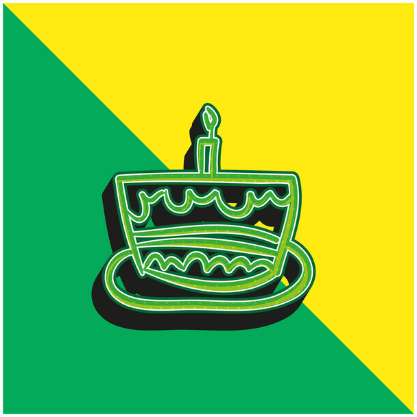 Bolo de aniversário mão desenhada celebração comida verde e amarelo moderno logotipo do ícone do vetor 3d - Vetor, Imagem