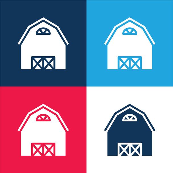 Granero azul y rojo conjunto de iconos mínimo de cuatro colores - Vector, Imagen