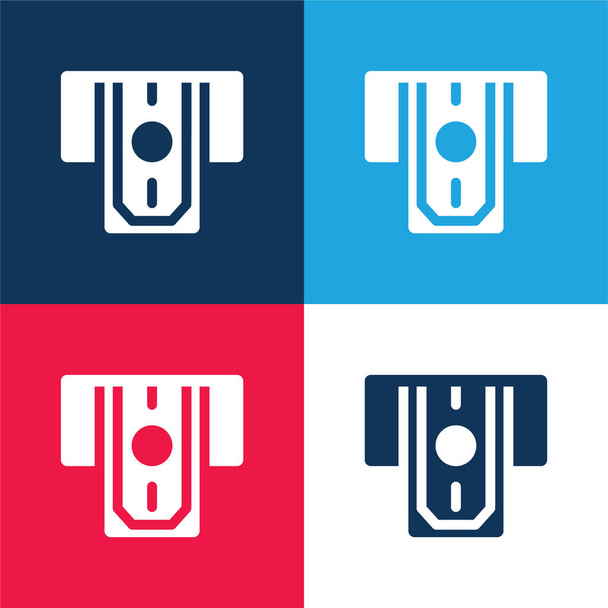 ATM Efectivo azul y rojo de cuatro colores mínimo icono conjunto - Vector, Imagen