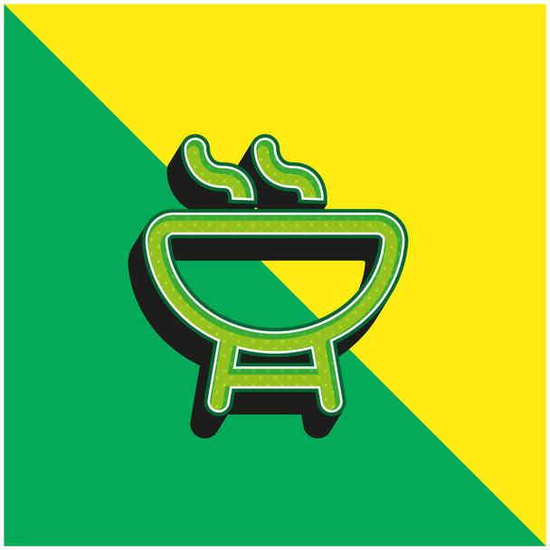 Μπάρμπεκιου Περίγραμμα Πράσινο και κίτρινο σύγχρονο 3d διάνυσμα εικονίδιο λογότυπο - Διάνυσμα, εικόνα