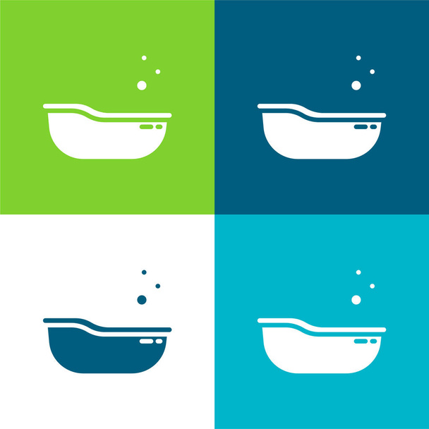 Bebé bañera plana de cuatro colores mínimo icono conjunto - Vector, Imagen