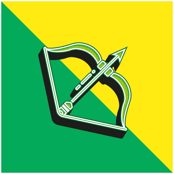 Bow And Arrow Πράσινο και κίτρινο σύγχρονο 3d διάνυσμα εικονίδιο λογότυπο - Διάνυσμα, εικόνα