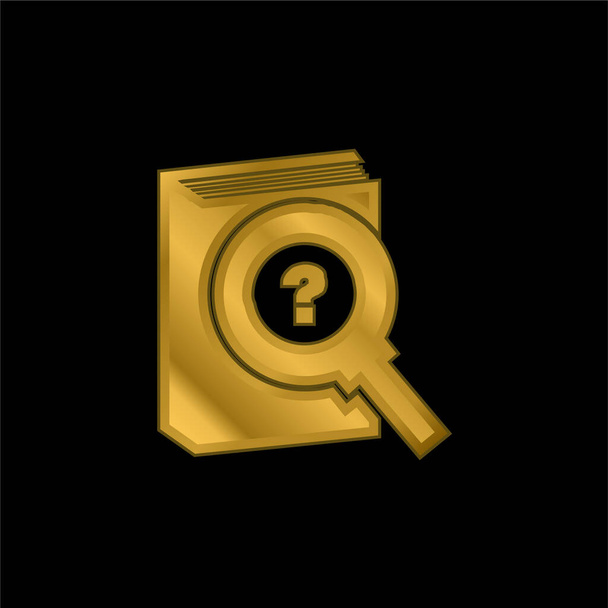 Livro e lupa com sinal de pergunta banhado a ouro ícone metálico ou vetor logotipo - Vetor, Imagem