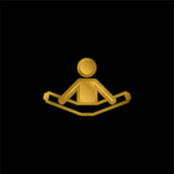 Мальчик сидит растягивая две ноги позолоченные металлические иконки или вектор логотипа - Вектор,изображение