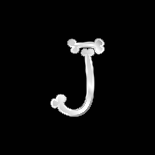 Кости Хэллоуин Типография Буква J серебристый металлический значок - Вектор,изображение