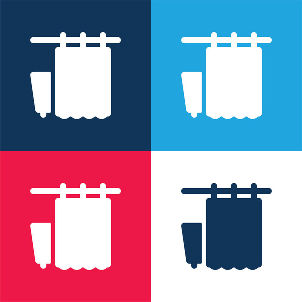 Koupelna Záclony modré a červené čtyři barvy minimální ikona nastavena - Vektor, obrázek