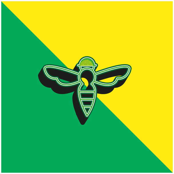 Pszczoła z zarysem Sting Zielony i żółty nowoczesny ikona wektora 3D logo - Wektor, obraz