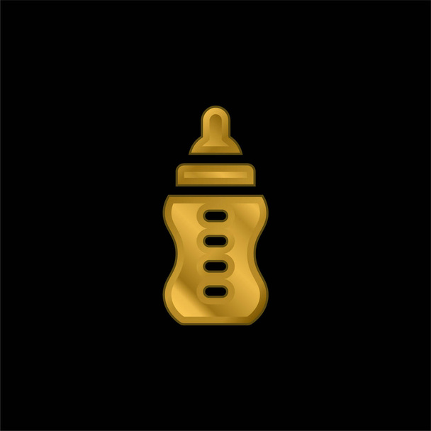 Baby Bottle gold plated metalic icon or logo vector - Vector, Image