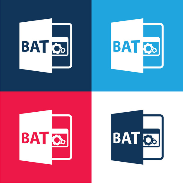 Formato de archivo murciélago Símbolo azul y rojo conjunto de iconos mínimo de cuatro colores - Vector, Imagen