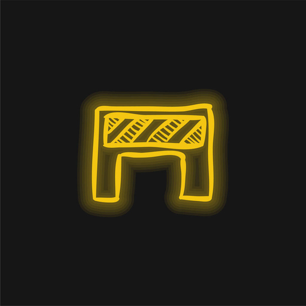 Barrera de construcción a rayas herramienta dibujada a mano amarillo brillante icono de neón - Vector, Imagen