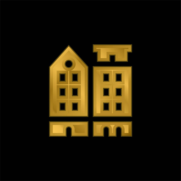 Amsterdam chapado en oro icono metálico o logo vector - Vector, Imagen