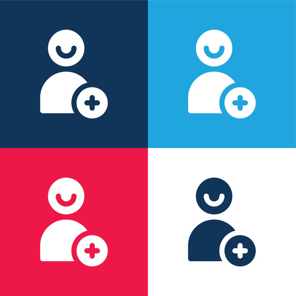 Añadir Amigo azul y rojo conjunto de iconos mínimo de cuatro colores - Vector, imagen