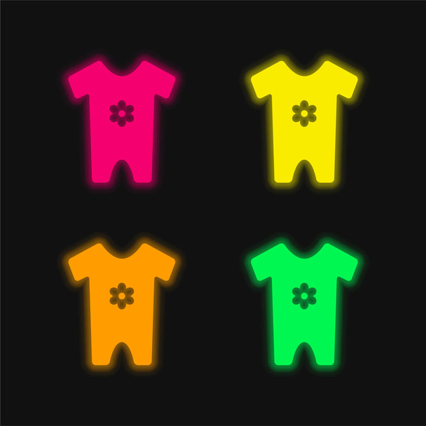Baby Clothes quattro colori luminosi icona vettoriale al neon - Vettoriali, immagini