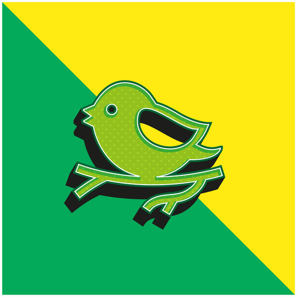 Bird On Branch Green and yellow modern 3d vector icon logo - Vector, Image
