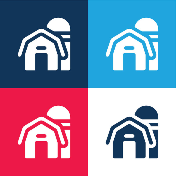 Granero azul y rojo conjunto de iconos mínimo de cuatro colores - Vector, Imagen