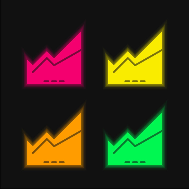 Area Chart four color glowing neon vector icon - Vector, Image