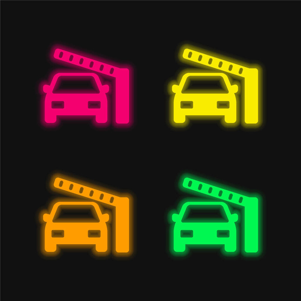 Bariyer ve Araç 4 renkli parlayan neon vektör simgesi - Vektör, Görsel