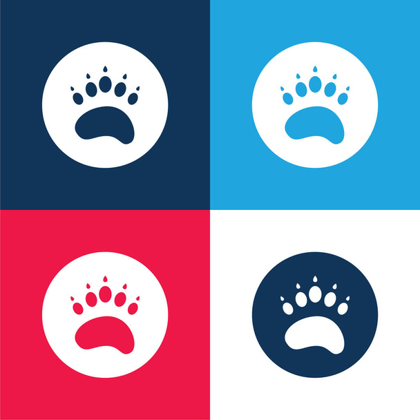 Bear Paw Circule blue and red four color minimal icon set - Vector, Image