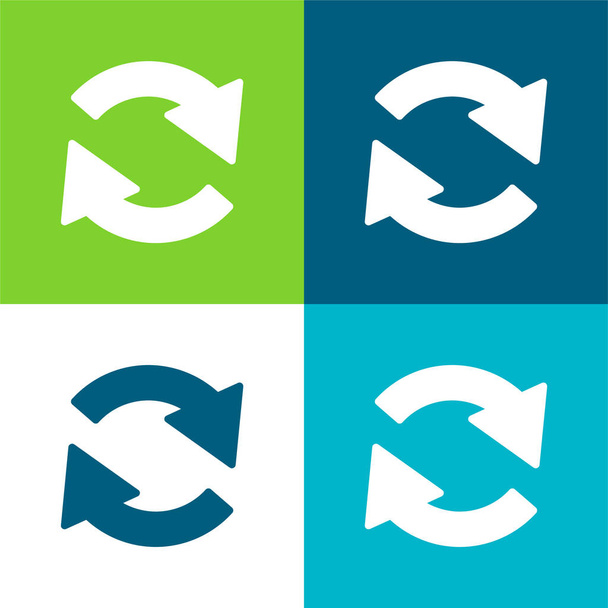 Flechas Círculo de dos girando en sentido horario Plano de cuatro colores mínimo icono conjunto - Vector, imagen