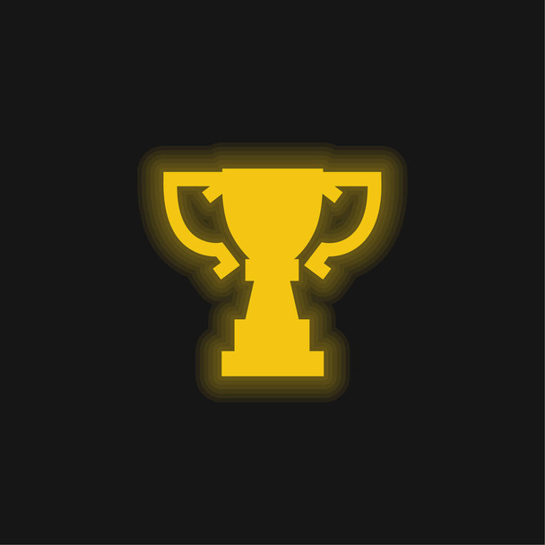 Premio trofeo taza silueta de gran tamaño amarillo brillante icono de neón - Vector, imagen