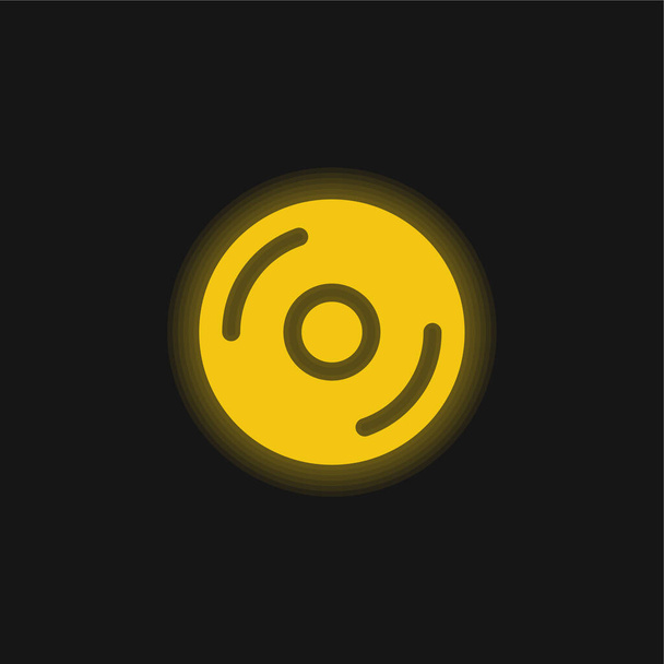 Big CD yellow glowing neon icon - Vector, Image