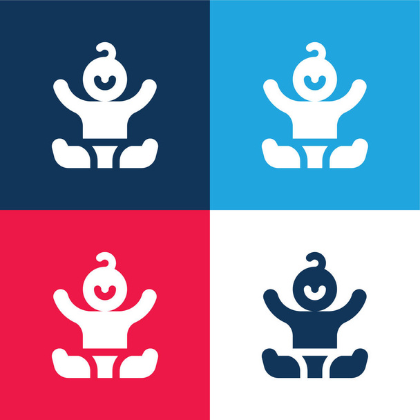 Ребенок синий и красный четыре цвета минимальный набор значков - Вектор,изображение